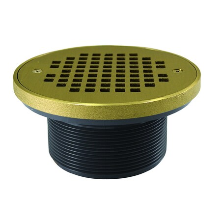 Jones Stephens 4in. IPS PVC Spud with 6in. Polished Brass Strainer with Ring D56309